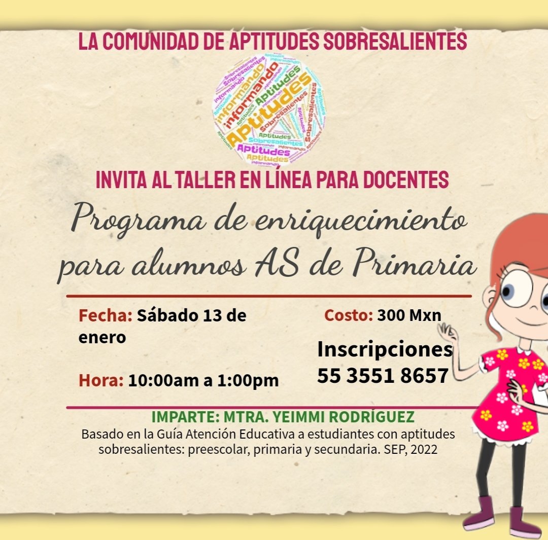 Este sábado tendremos taller ¡inscríbete! #Enriquecimiento #AptitudesSobresalientes👇🏽