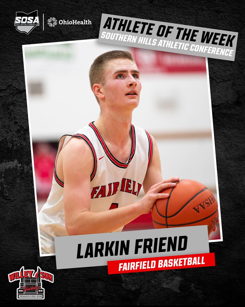 Our <a href="/SHACSports/">SHAC Sports</a> Athlete of the Week, presented by Willey &amp; Son Trucking, is <a href="/fairfield_lions/">Fairfield Lions Athletics</a>' <a href="/LarkinFriend/">Larkin Friend</a>.

The Lions' guard has led his teammates to a 12-0 start behind 15 points, 10.4 rebounds and 6.4 assists per game.