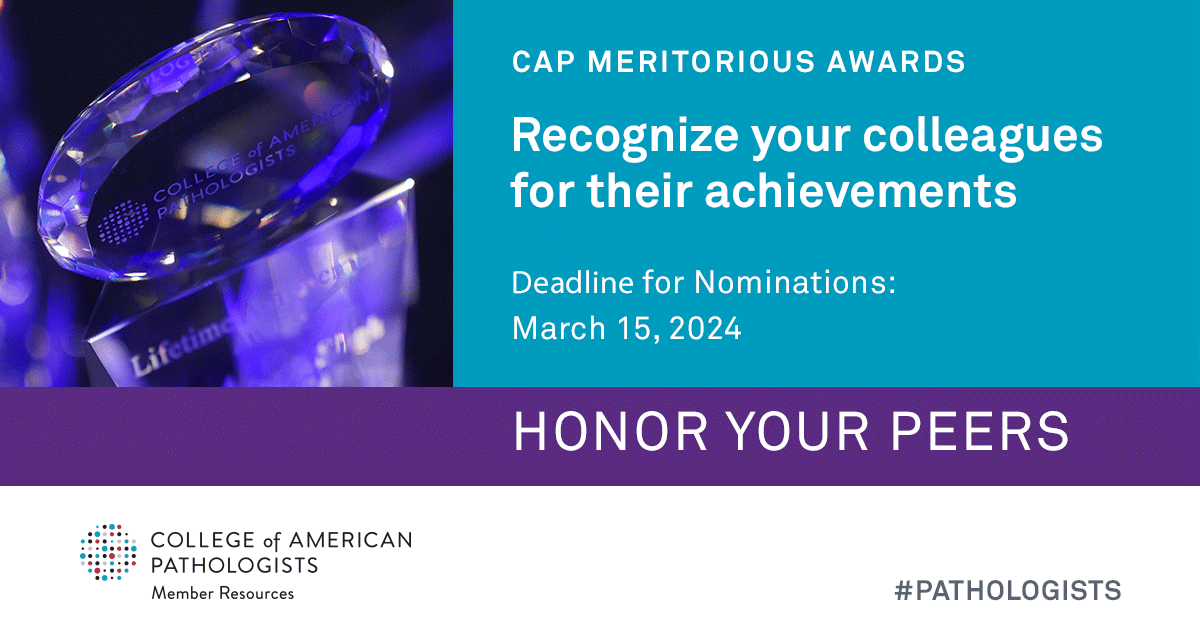 Pathologists's tweet photo. This is a moment to celebrate and honor the best in our field as the chosen honorees are acknowledged for their dedication and impact. Don’t miss the opportunity to recognize your colleagues for their outstanding achievements.

Learn more: https://t.co/ChNSiM1OBN https://t.co/Jpc1xZdBqO