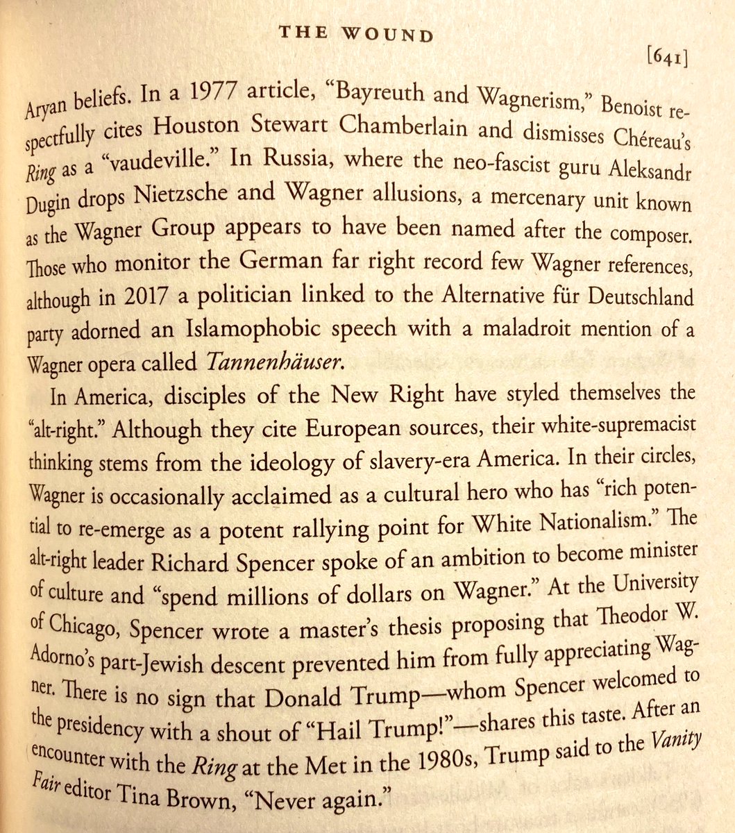 Alex Ross is a musically illiterate fool and his book “Wagnerism” is pretentious, trivial garbage, but it did have this funny Trump-Wagner connection in it. 
“Never again.”