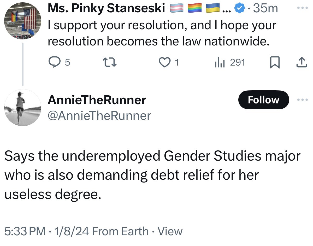Dear fascist and #racist, every degree is useful! My degree from the #UniversityOfScranton is Liberal Studies, and is not from Trump University! I still support debt relief for college and university students, because education should be free for everyone!
