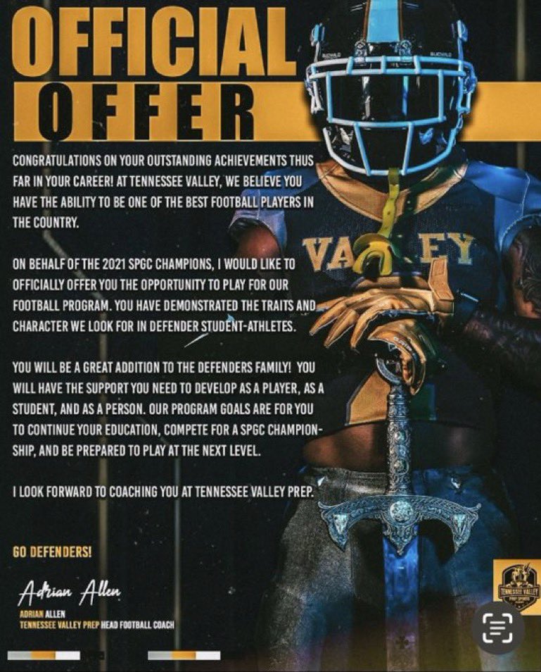 Blesses to receive an offer from Tennessee Valley <a href="/AdrianA14341147/">Adrian Allen</a> @tnvpsa