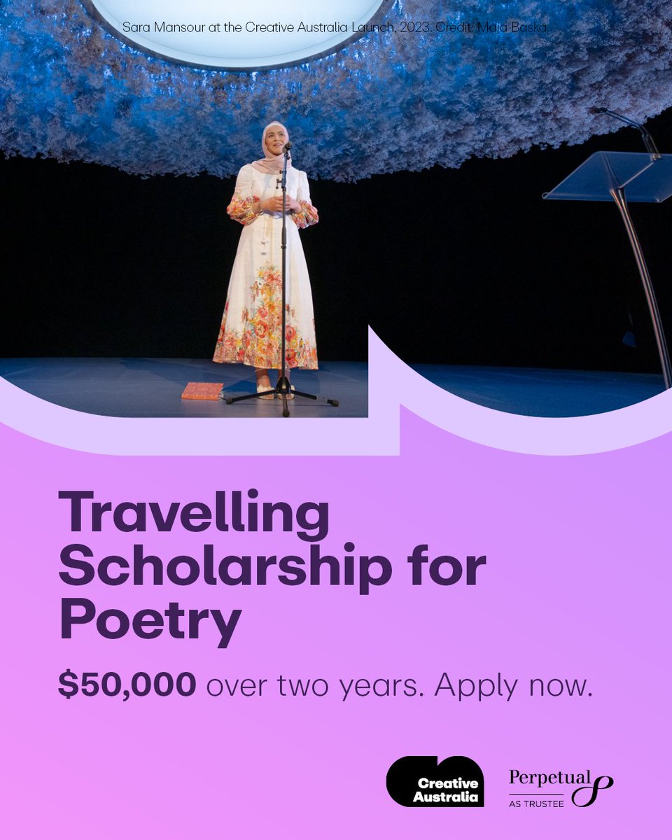 The Marten Bequest Travelling Scholarship for Poetry offers the chance to explore, study and develop through interstate and/or overseas travel, with $50,000 funding!

Apply by Tuesday 6 February: brnw.ch/21wFU94
