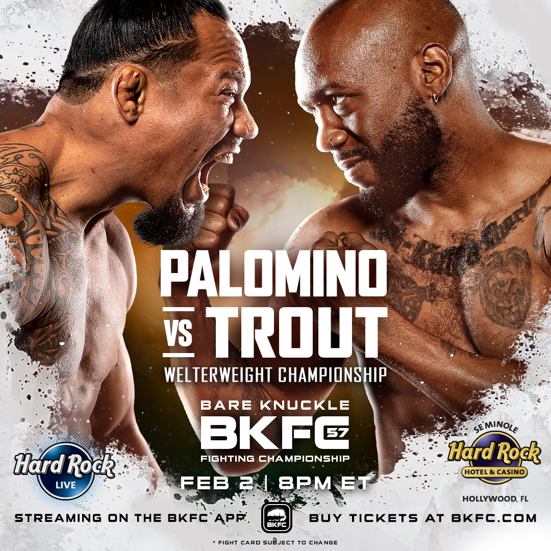 The welterweight championship is up for grabs as the undefeated pound-for-pound king of bare knuckle, Luis Palomino, faces former WBA world champion, Austin Trout in the main event at BKFC 57! 🎟️Tickets: bit.ly/47024xx 📺Watch: BKFC.com