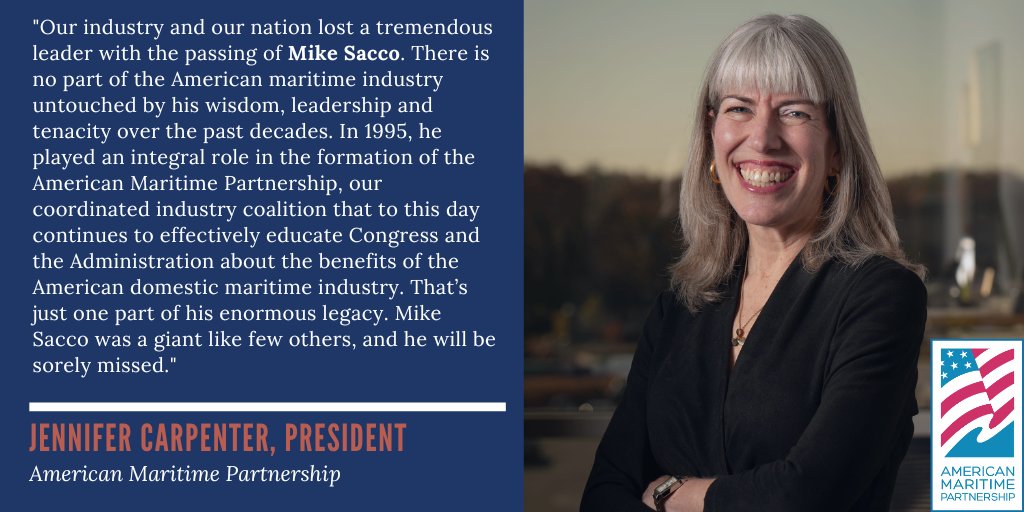 American Maritime Partnership mourns the loss of Mike Sacco of @SeafarersUnion. His role in creating the American Maritime Partnership shaped our coalition into the powerful force for the industry that it is today. His profound contributions will be forever remembered.