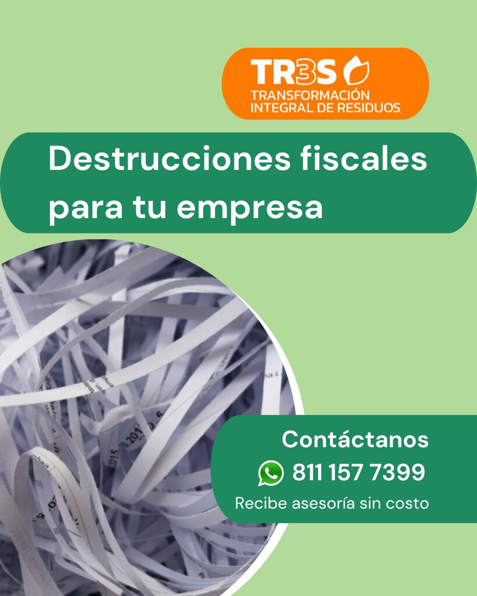 🌐🔒 Garantizamos la Destrucción Fiscal de tus productos con la seguridad y eficiencia que necesitas.
Desde alimentos hasta metales, en #TR3S cuidamos tu negocio y el medio ambiente.
Contáctanos ahora ☎️
#Tr3sResiduos #DestruccionResponsable ♻
