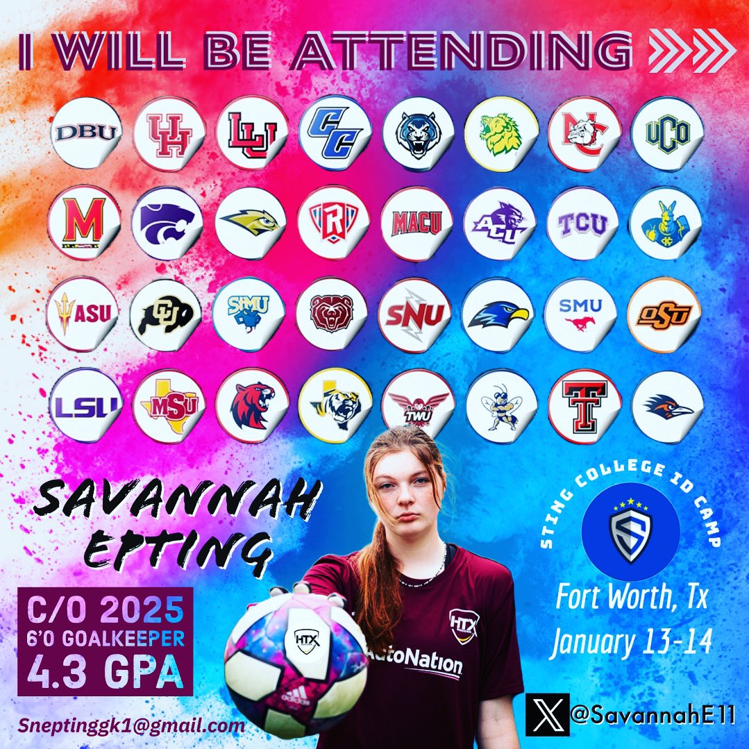 Can’t wait!  See you there! @theNathanK9 @juliiaortiz18 @CoachDPittman @LSUSebFurness @CoachKirkNelson @SunDevilSoccer @CUBuffsSoccer @TexasTechSoccer @gorillassoccer @PurdueSoccer @KStateSOC @LSUSoccer @UHCougarSoccer @MeanGreenSoccer @LamarWSoccer @TarletonSoccer @ImYouthSoccer