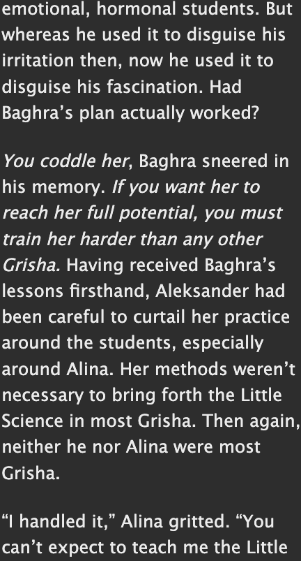 solaralin's tweet photo. Baghra's methods weren’t necessary to bring forth the Little Science in most Grisha. Then again, neither he nor Alina were most Grisha.

Featuring: student!Alina with headmaster!Sasha in a dark academia AU

https://t.co/4GWDFXIUl4

(1/2) https://t.co/sNZ2tdtc6R