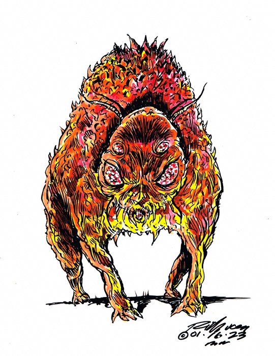Thedocbot's tweet photo. #MondayMonster sort of day and past drawings still #ForSale 8.5x11 on slick paper. $20 plus postage to your area! Chills! #monsters #monsterart #painting #MonsterMonday #artforsale #originalart #draw #horror #HorrorCommunity #drawrick #artforsalebyartist #colorinkdrawing https://t.co/T7ZSVdMcGa