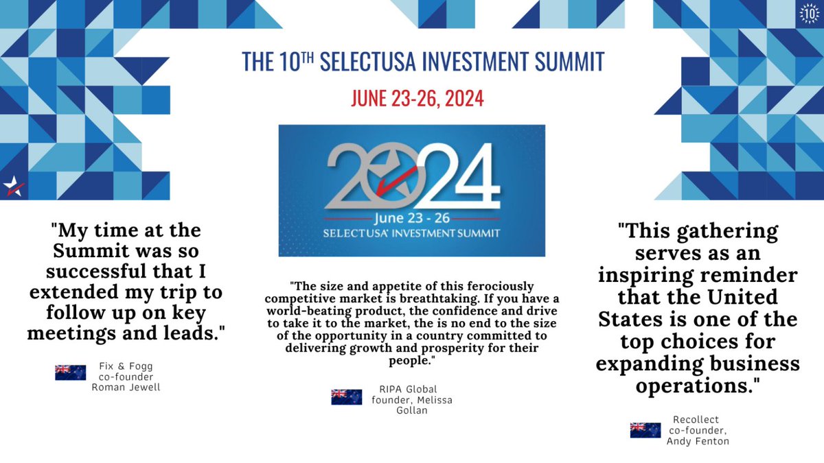 The @SelectUSA Investment Summit is the highest profile event in the United States to facilitate business investment by connecting thousands of investors, companies, economic development organizations (EDOs), and industry experts to make deals happen. The 2024 SelectUSA