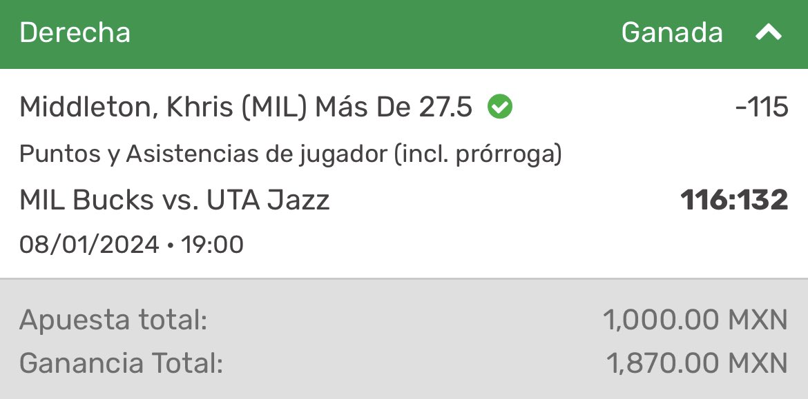 Cobramos el FREEPICK ✅🔥

El hombre más guapo de la NBA nunca me falla 💰👋🏻

Lastima que perdí la otra apuesta que se mando a mi grupo porque si no se regalaban las 2 transferencias‼️🚨

Pero como se ganó la que se compartió por acá, voy a regalar 250 pesos a una persona que de