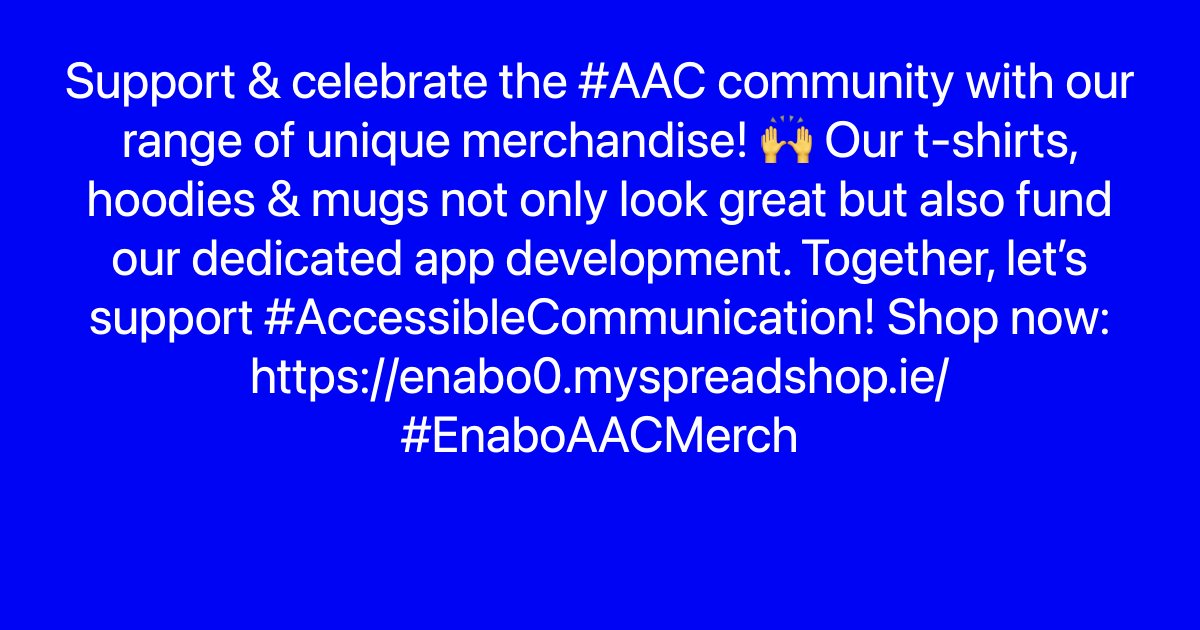 Support & celebrate the #AAC community with our range of unique merchandise! 🙌 Our t-shirts, hoodies & mugs not only look great but also fund our dedicated app development. Together, let’s support #AccessibleCommunication! Shop now: ayr.app/l/J7iE/ #EnaboAACMerch