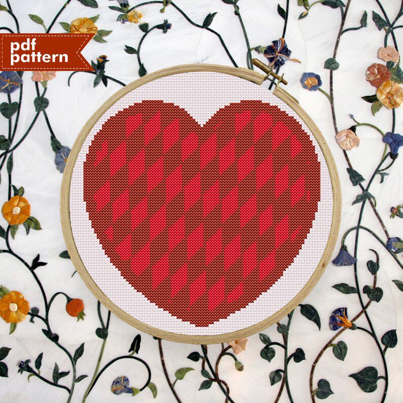 #etsy shop: Valentine's Day Red Checker Love Heart Cross Stitch Pattern PDF ONLY Small Mini Embroidery Pattern 100x100 Stitch DIY Hobby Holiday Gothic etsy.me/48qsWs2 #birthdaygift #ValentinesDay #crossstitch #crossstitchpattern #pdf #heartcrossstitch #heartembroidery