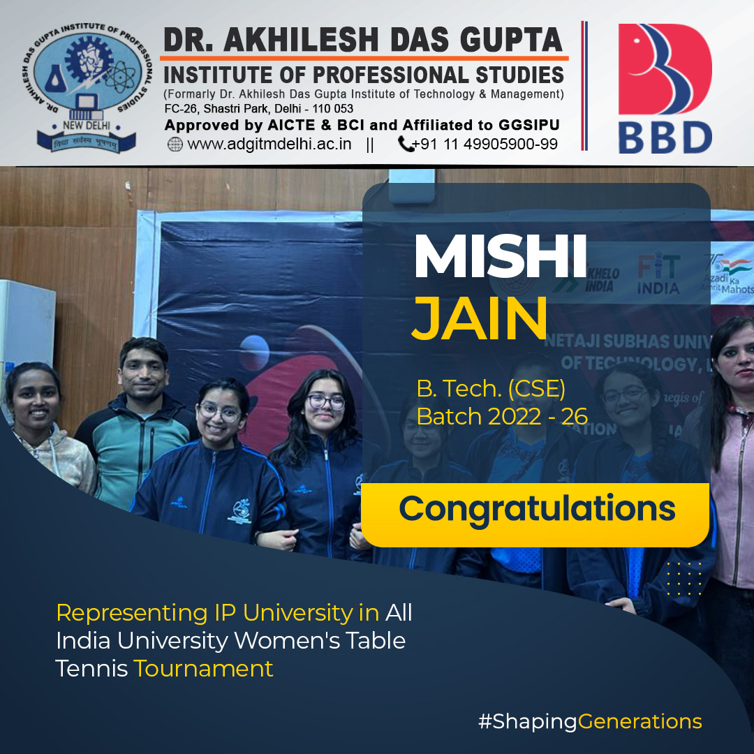 adgips's tweet photo. Congratulations Mishi Jain, https://t.co/hxzzE1XE6V. (CSE) Batch 2022-26 for representing IP University in All India University Women's Table Tennis Tournament
#ADGIPS #ADGIPSDelhi #ADGITM #ADGITMDelhi #bbdgroup #GGSIPU #GGSIPUCollege #ggsipuprivatecollege #MJPRU #TableTennis https://t.co/N8K9PpGgJb