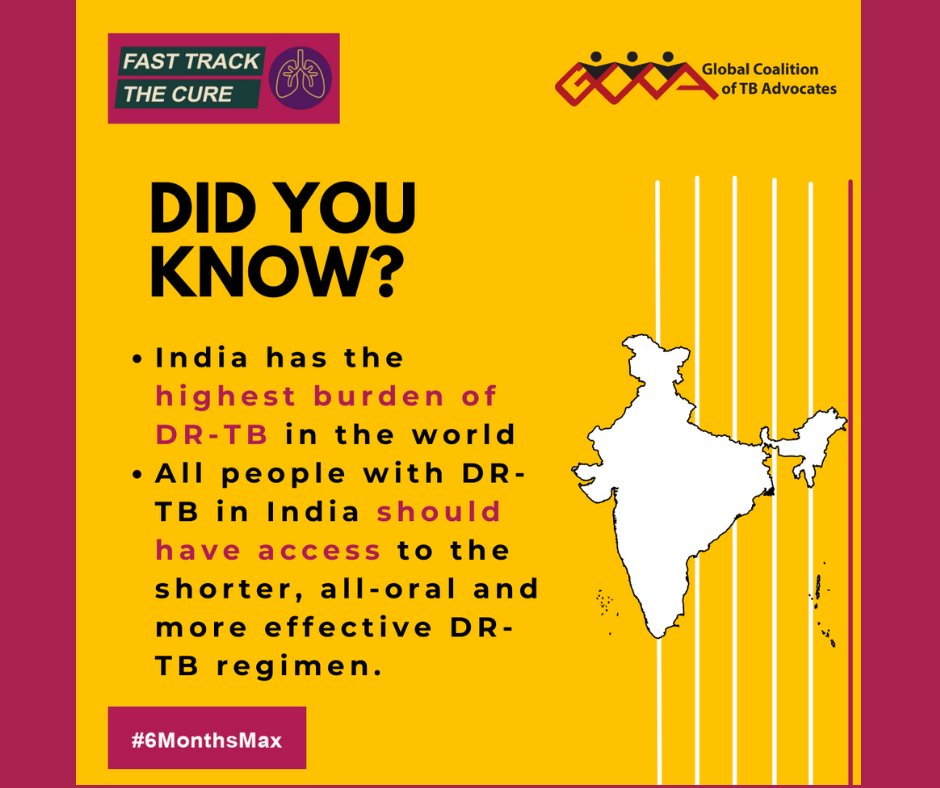 India has the most cases of drug-resistant TB in the 🌍. All people with DR-TB in India should have access to the shorter, all-oral & more effective treatment regimen. Join me & sign a petition demanding this new cure is made available to all! #6MonthsMax bit.ly/FastTrackTheCu…