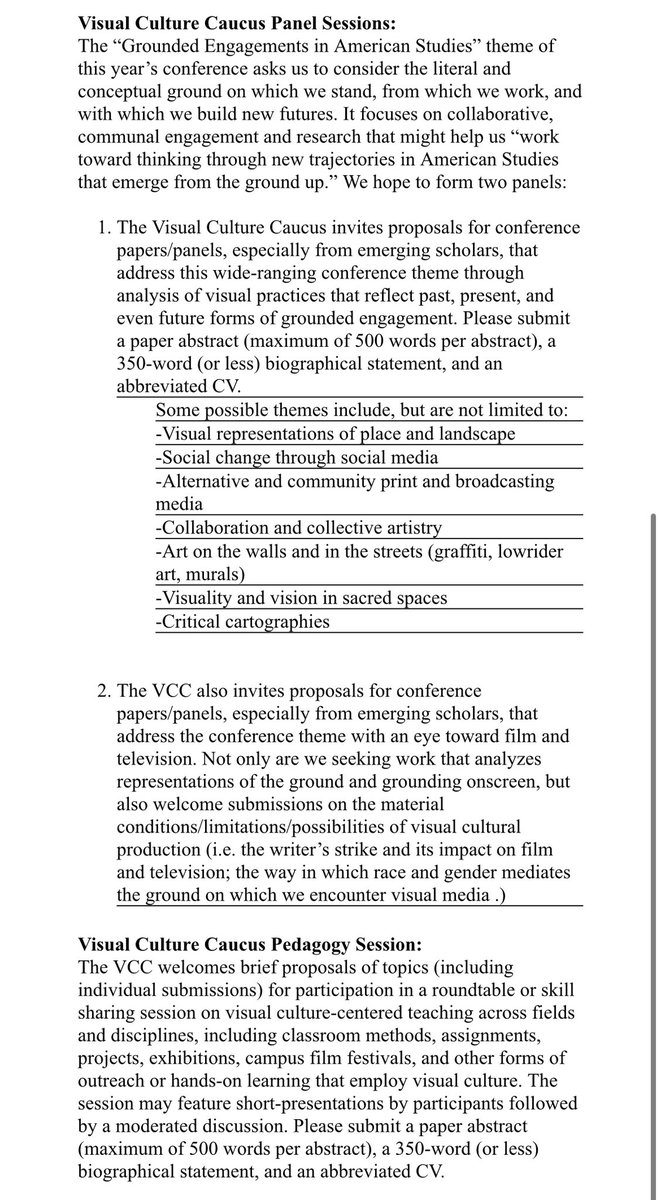 RebbieK's tweet image. CFP for Visual Culture Caucus sponsored panels for ASA 2024. Please circulate.