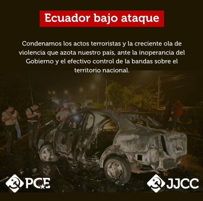 PCE_Ecu's tweet photo. 🇪🇨El Ecuador se desangra y el Gobierno cómplice no hace nada, ante el evidente control territorial e institucional de las bandas delincuenciales. 

#EstadoDeExcepcion https://t.co/EtbjnT5oRX