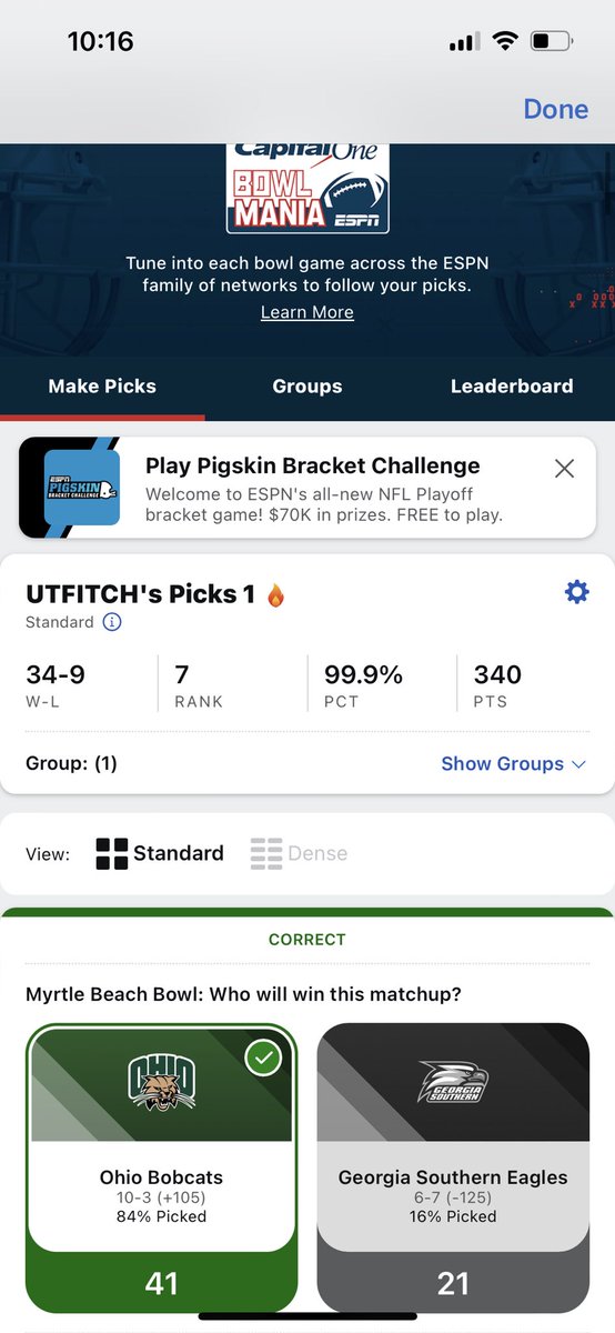 TheThomasFitch's tweet photo. Thus ends the greatest run of CFB bowl picks I think I will ever make it my life https://t.co/XjBfSSvhst