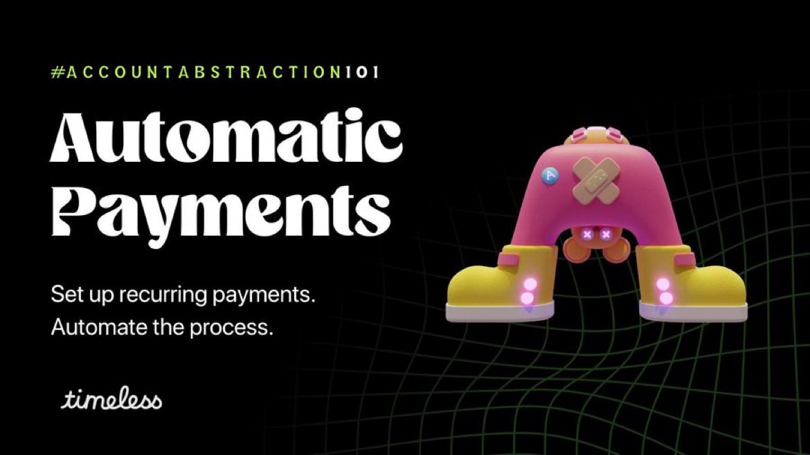 TimelessXHelp's tweet image. Traditionally, every on-chain subscription requires manual payment 💳

Not anymore! 🚫

With #AccountAbstraction, you can set up recurring payments for any on-chain subscriptions ♻️