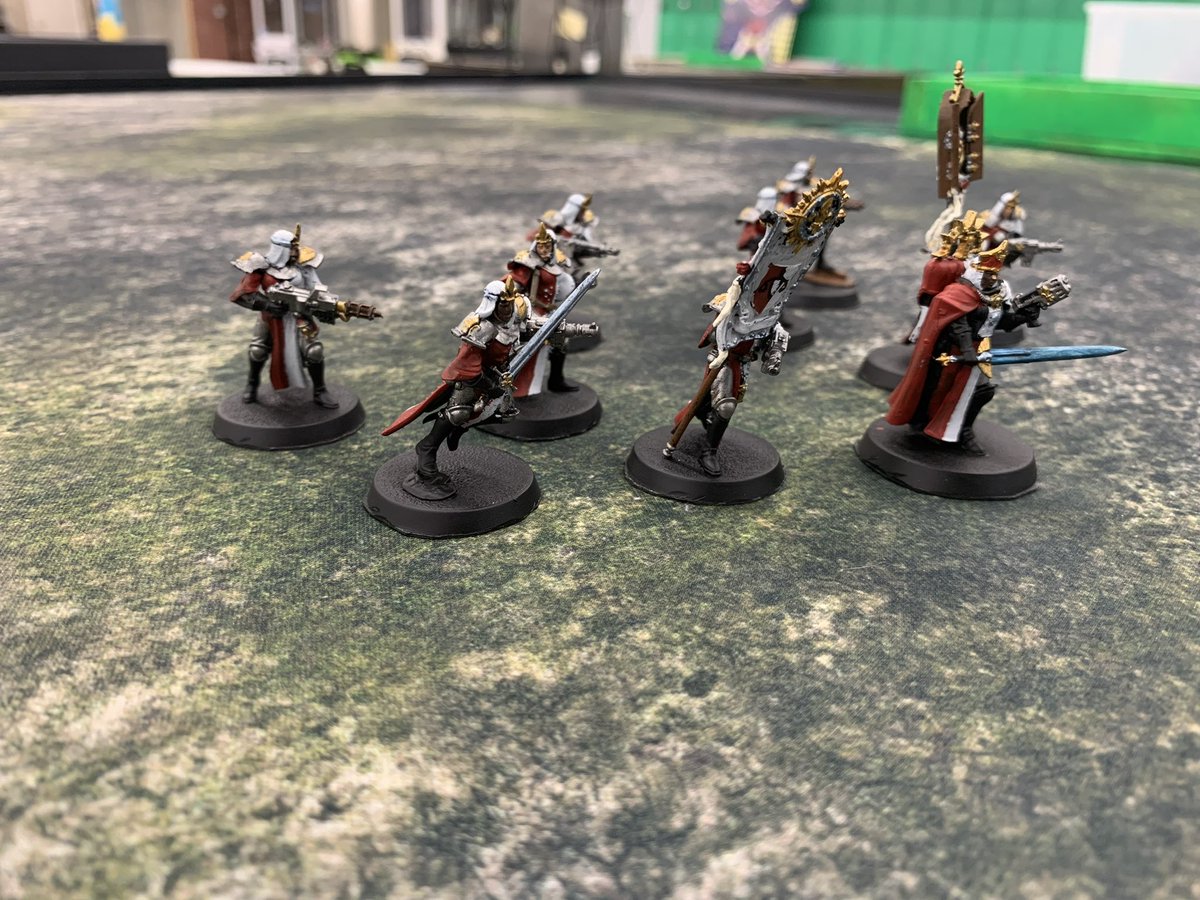 Ravenhull's tweet photo. Trading squad of Ordo Meriare about to deploy with full Sisters of Battle. A tribute to the ladies of @vanishlily ‘s art. 
#40k #SistersOfBattle #OrdoMeriare. https://t.co/KYCePGyVEk