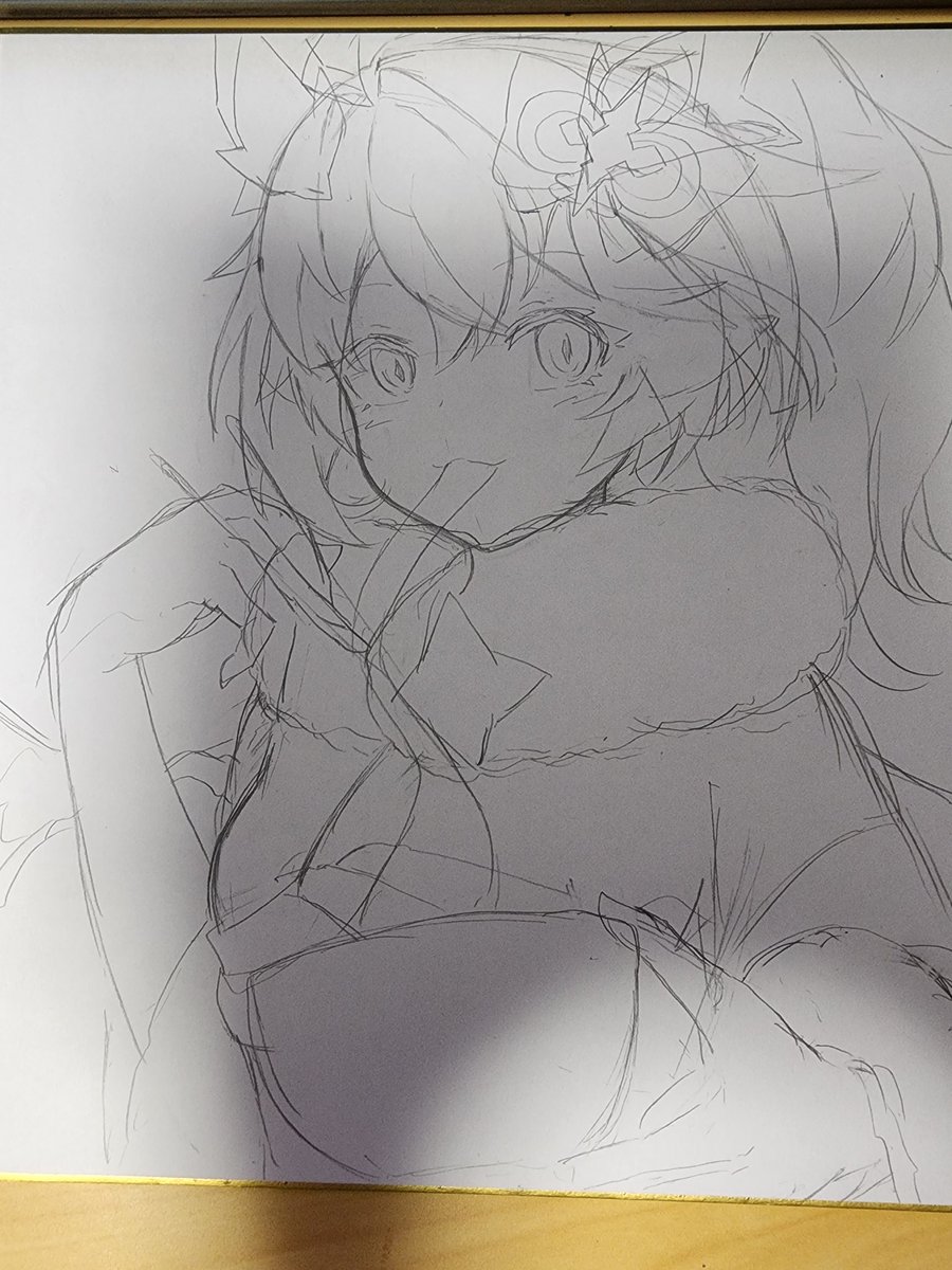 人に渡すための色紙のラフやってたんだがやっぱアナログでデケェ絵描くと絵柄が変わってしまう🤣 