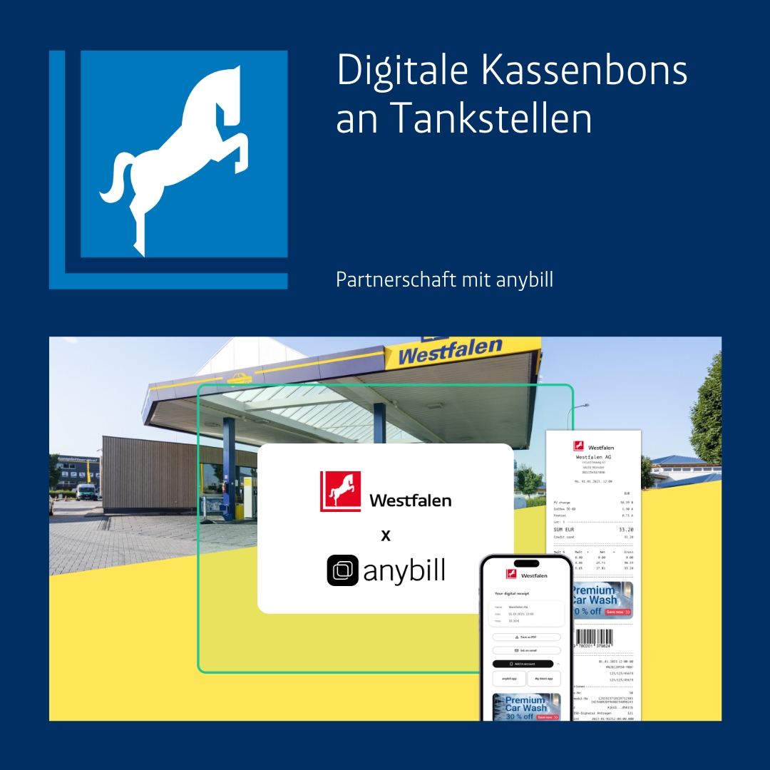 #Mobility | Ab sofort setzen wir auf digitale Kassenbons an unseren #Tankstellen. Dafür arbeiten wir mit <a href="/AnybillA/">anybill</a>, dem führenden Anbieter dieser Technologie, zusammen. Dieser Kassenbon wird über einen QR-Code an der Kasse auf dem Smartphone aufrufen. #Nachhaltigkeit #WestfalenAG