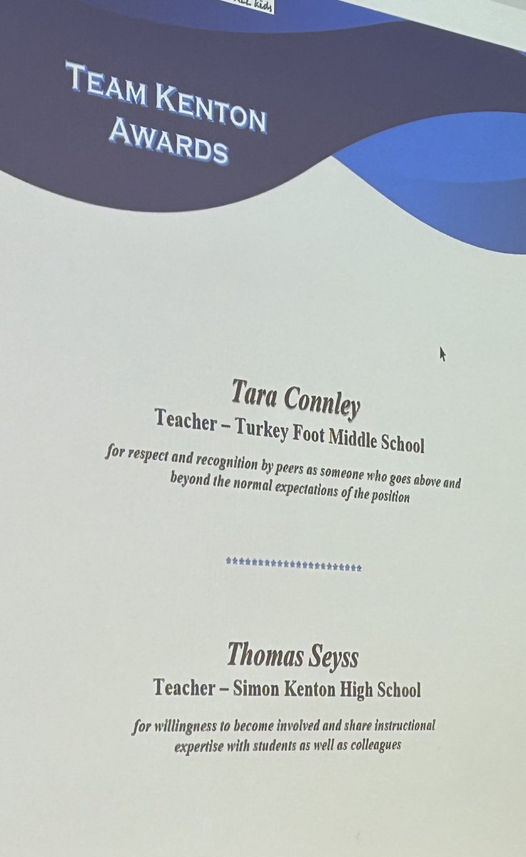 TheKCSD's tweet photo. Congratulations to educators Tara Connley and Thomas Seyss for their Team Kenton Awards at the KCSD Board meeting ⁦@FootMiddle⁩ ⁦@MattMooreKY⁩ ⁦@craigareinhart⁩ ⁦@SimonKenton2⁩ https://t.co/DHdB57HDJe