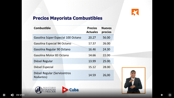 Expone en <a href="/mesaredondacuba/">Mesa Redonda</a> el Ministro <a href="/regueiro_ale/">Vladimir Regueiro Ale</a> los nuevos precios mayoristas de combustible y precisa que se trabaja en la actualización de los planes económicos financieros del sistema empresarial y una actualización de las tarifas de servicios públicos. #EconomíaCubana