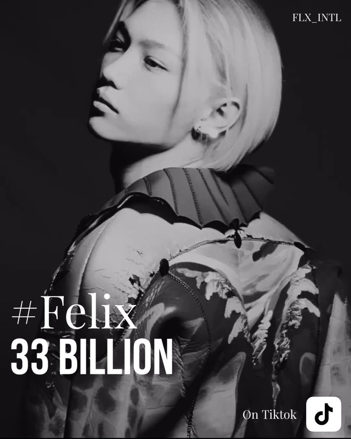 [📀 08.01.24 #TIKTOK]

A hashtag do #Felix 🐥 ultrapassou 33 BILHÕES de visualizações no TIKTOK!! Ele permanece como o segundo artista da 4ª geração e artista JYPE mais visto no TikTok!

#스트레이키주 #Stray_Kids #StrayKids #StayUpBr

Cr.FLX_INTL 

~🎧