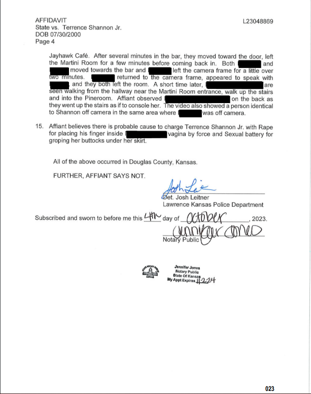 imandyolson's tweet photo. For the first time, here is the sworn affidavit filed in Douglas County, Kan. against Terrence Shannon Jr. by the Lawrence Police Department. 

Content warning: https://t.co/f07oXmhNHA