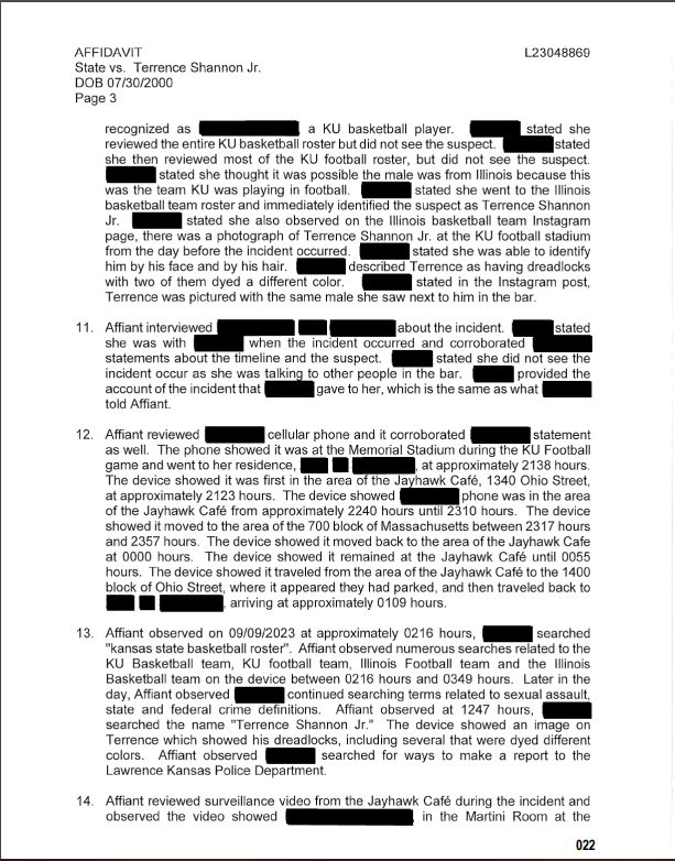 imandyolson's tweet photo. For the first time, here is the sworn affidavit filed in Douglas County, Kan. against Terrence Shannon Jr. by the Lawrence Police Department. 

Content warning: https://t.co/f07oXmhNHA