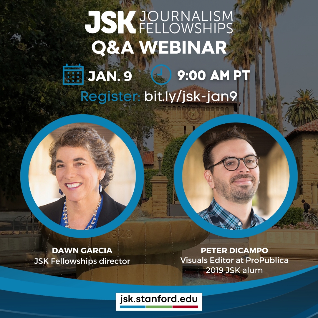 Is this your year to become a JSK Fellow? You’ll only know if you apply. Join us tomorrow at 9am PT to learn more about the @JSKstanford experience. bit.ly/jsk-jan9 #journalism #webinar