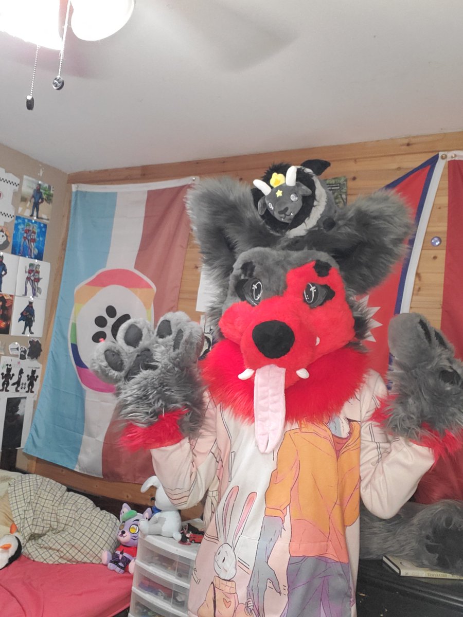 MiryrW's tweet photo. A little hello to the @satanic_temple_ from everybody's favorite hellwolf Norixx and a tiny Baphomet. :D #furry #furries #fursuit #hellhound #hellwolf #norixxthewolf #lycan #hellwolffurry #fursuiter #partialfursuit #satanictemple #demonwolf #furryfandom #wolffurry #baphomet https://t.co/mEpxsHxE0P