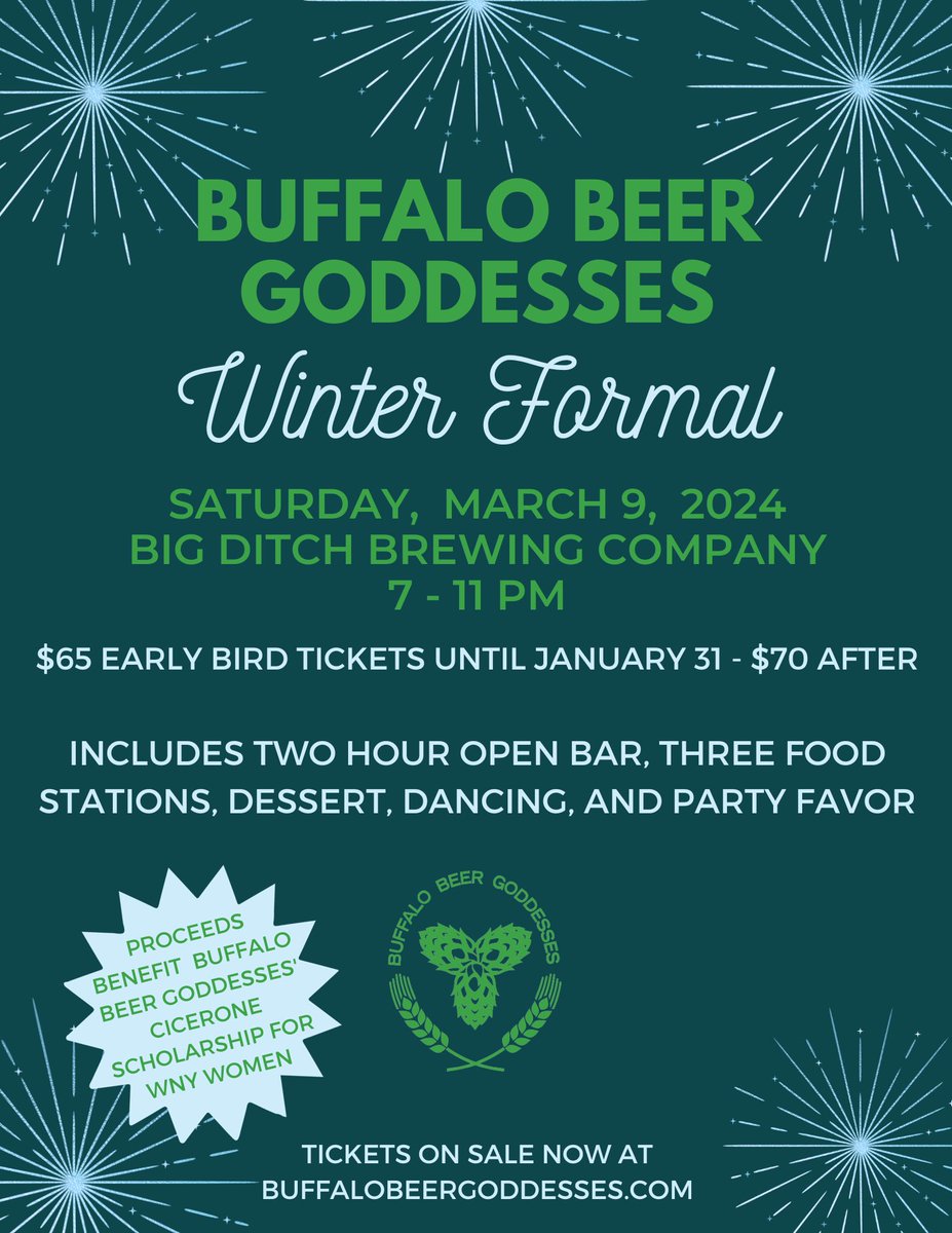 Buffalo Beer Goddesses (@beergoddesses) on Twitter photo Winter Formal (Beer Prom) is back, baby! Tickets on sale NOW at bbgformal2024.cheddarup.com 🍻 🕺 💃 Winter Formal (Beer Prom) is back, baby! Tickets on sale NOW at bbgformal2024.cheddarup.com 🍻 🕺 💃