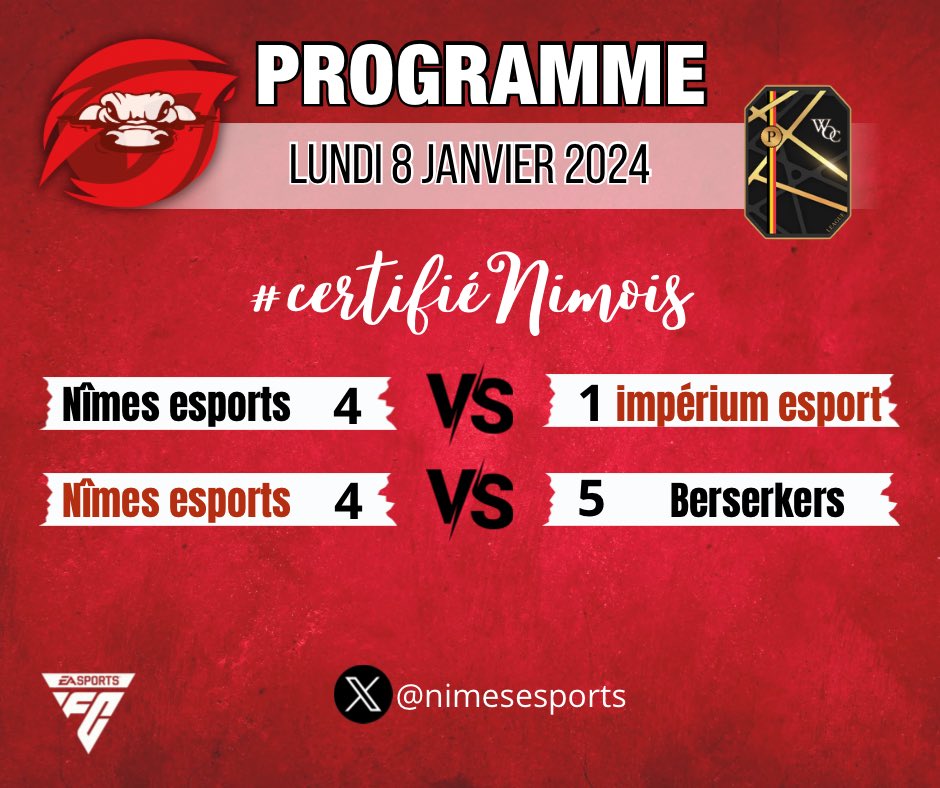 📢 • Première soirée en @WOC_TOURNAMENT 

Avec le <a href="/NimesEsports/">Nîmes Esports 🐊</a> 3/6 🔥🐊🔴⚪️ 

<a href="/xxneyneyxx7/">RWF_SAMBA</a> <a href="/Buzzbuzz922/">Buzzbuzz92</a> @ElKades_