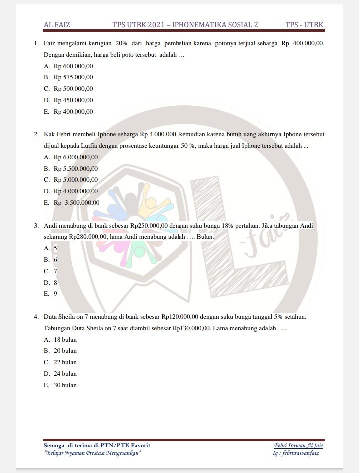 yayairm's tweet photo. ¡Buenos Días mi amigos!

LATIHAN SOAL
MATERI : ARITMETIKA SOSIAL (Bab Tabungan)
Sumber Soal : Privat Al Faiz

Post ulang, yang kemarin lupa nyantumin soal.
Boleh banget tanya atau koreksi jawabanku haww https://t.co/KUx1m8dkpS