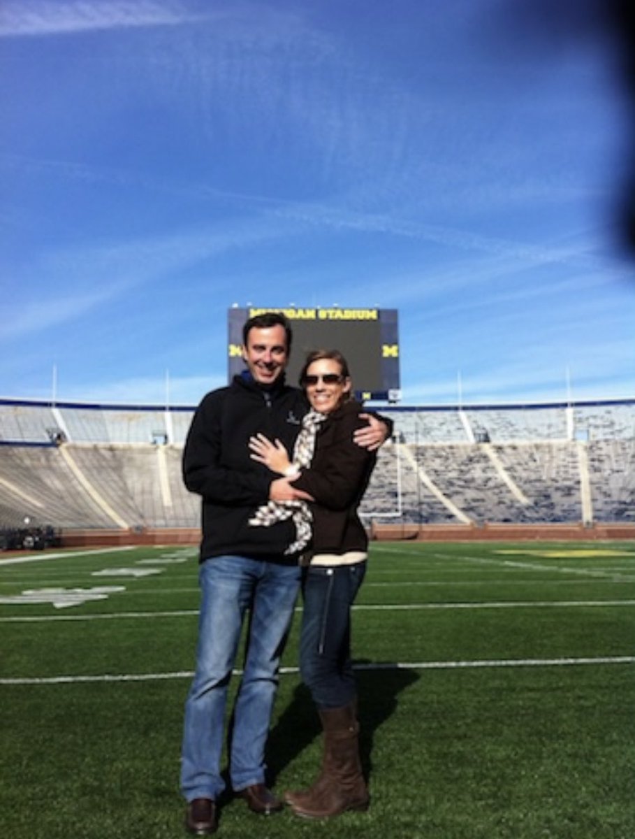 Cheering for the Maize & Blue tonight. Circa 2011 after proposing to the Mrs. (2001 grad from U of M) at the Big House. Let's go @UMichFootball!