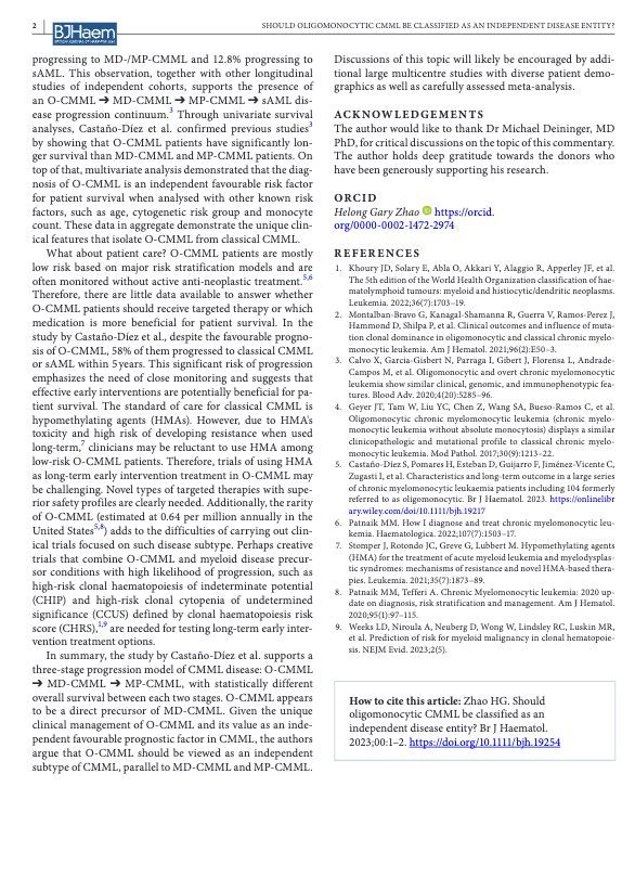 Should oligomonocytic CMML be classified as an independent disease entity? 

onlinelibrary.wiley.com/doi/10.1111/bj… #leusm