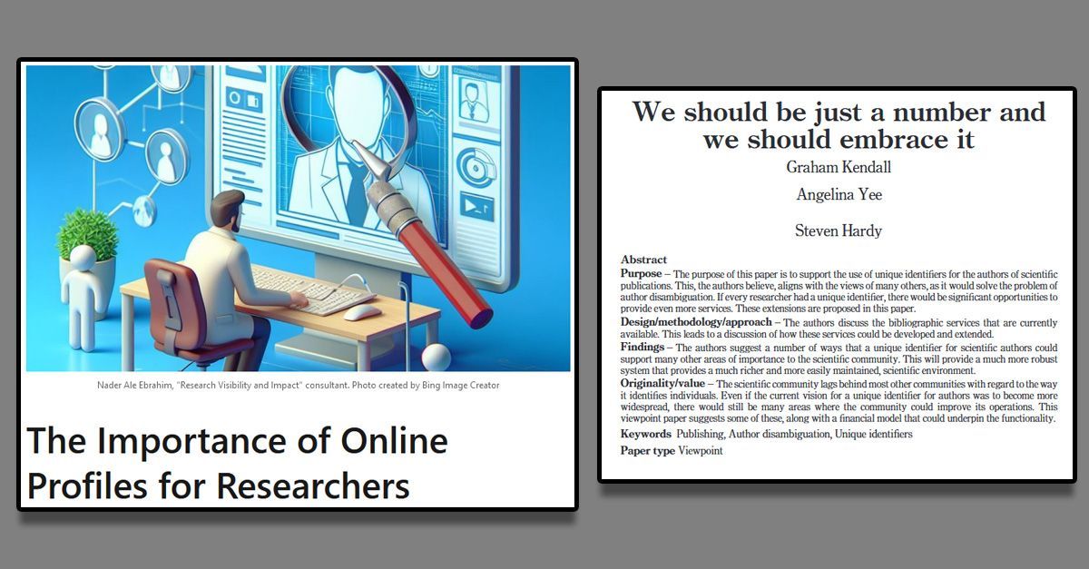 Graham_Kendall's tweet image. "The Importance of Online Profiles for Researchers" An #AI generated article, with editing by the author, @aleebrahim. It looks at @ORCID_Org identifiers (buff.ly/3vvIdt1 [via LinkedIn).

You might also be interested in our article on #ORCID (see buff.ly/2lHFFRj)