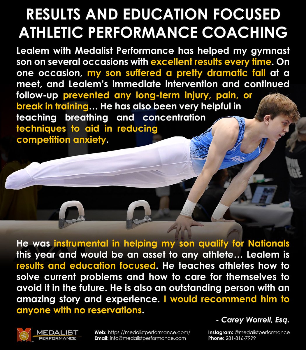 lealem's tweet photo. As a former competitive gymnast, I used to get quite overwhelmed by the extreme demands of the sport. I wish I had a similar system in place in order to keep a consistent growth progress.
#gymnastics #athlete #peakperformance #injuryprevention  #MondayMotivation https://t.co/wujIfMKgEH