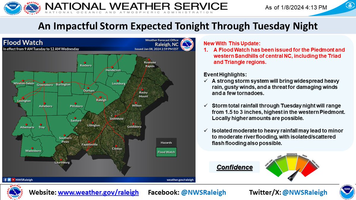 Prepare now for what should be a very active and impactful weather day Tuesday! Know your safe place  and be prepared to take action at a moment's notice. #ncwx