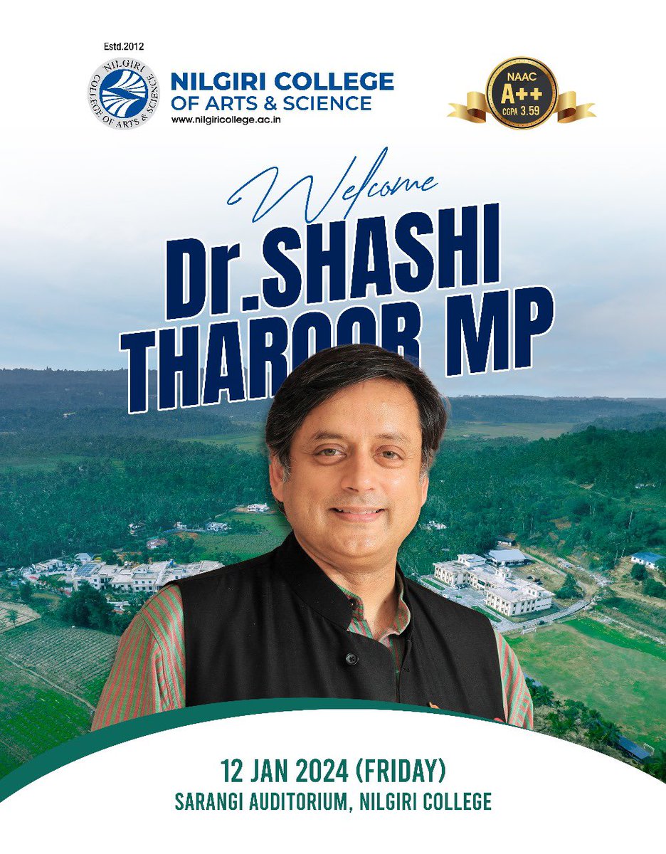 Excited to extend a warm welcome to Dr. Shashi Tharoor MP for an engaging interaction! 

🌟 Join us as we delve into insightful discussions with a distinguished leader.

#interaction #ShashiTharoor #nilgiricollege #bestcampus #besteducation