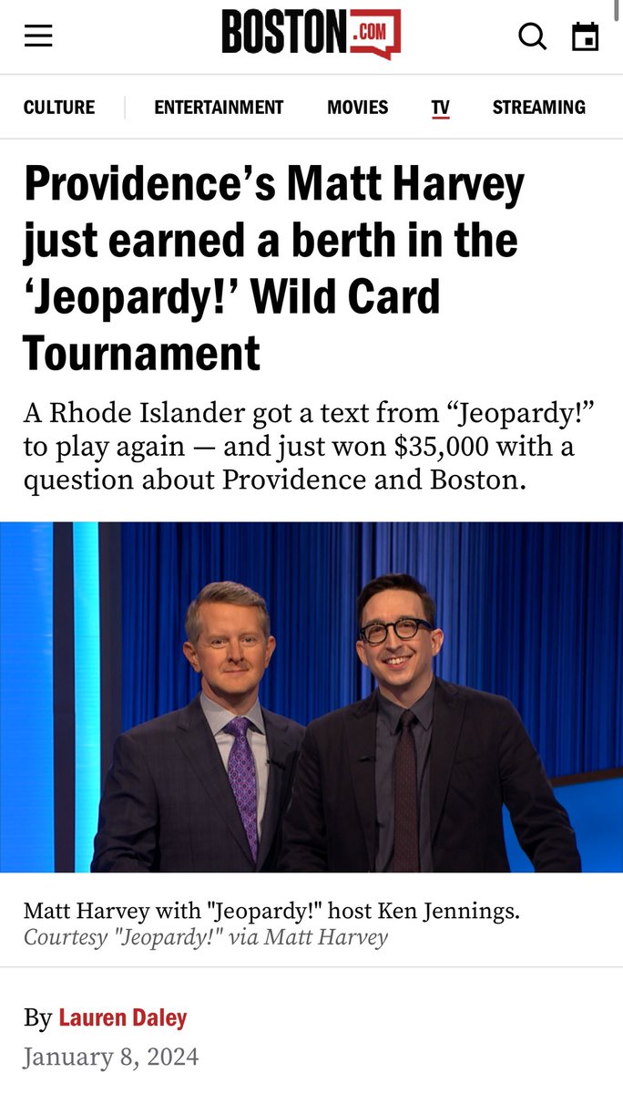 LaurenDaley1's tweet photo. Let’s gooo #NewEngland !
I interviewed #RhodeIsland’s @xfordcomma who just earned a berth in the #Jeopardy #WildCard trn by answering a question on #Boston &amp; #Providence 💪

https://t.co/aT94hEjSmP
@Jeopardy https://t.co/yUPO2274tU