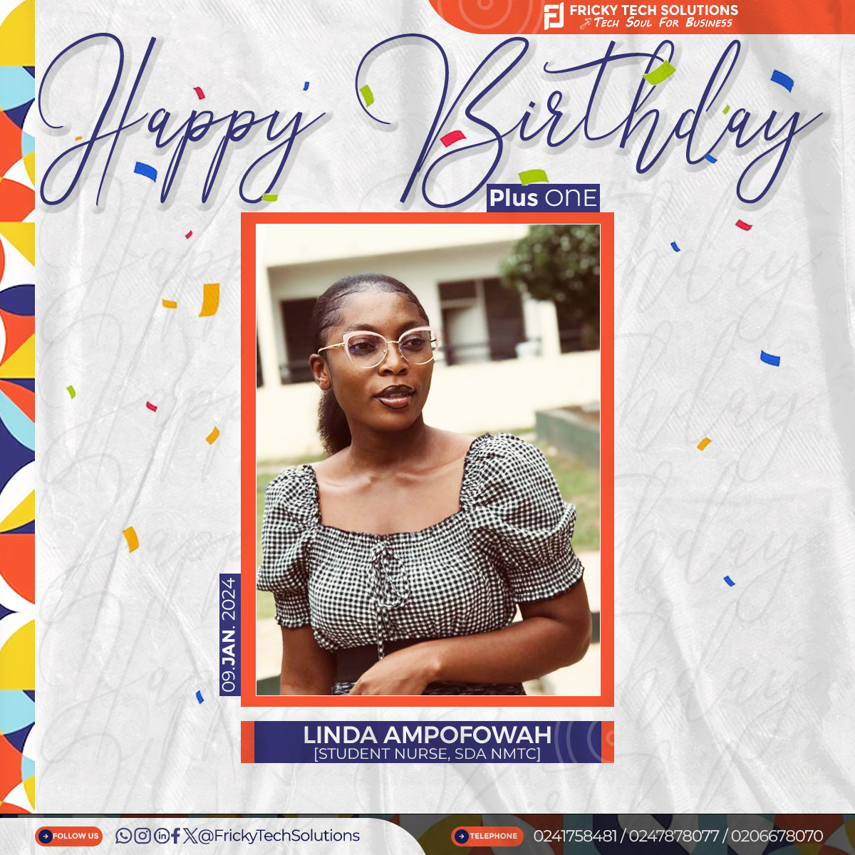 FrickyTech's tweet photo. Happy Birthday to one of the most caring and tender-hearted ladies on earth!

Wishing you a day as lovely as your heart and a year ahead filled with endless blessings. Happy Birthday, ABENA DIAMOND! 🎂🎈💎🎁

#frickytechsolutions
#bringwork
#techsoulforbusiness
#birthdayflyer https://t.co/mOZJGOwKb6