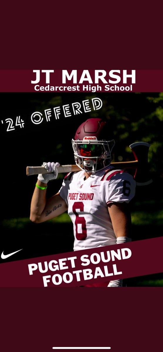JT Marsh (@jtmarsh0) on Twitter photo Thank you <a href="/LOGGER_LBCOACH/">UPS Loggers Coach Jeff Schmidt</a> for the great call and offer to continue my academic and football career at the University of Puget Sound <a href="/P_S_football/">Puget Sound Football</a> I appreciate it!
<a href="/jeffthomas4/">Jeff Thomas</a> <a href="/snovalleysports/">SVSJ-Rhett Workman</a> <a href="/CedarcrestFB/">Cedarcrest High School Football</a> <a href="/TFordFSP/">Tracy Ford</a> @hartzell123 <a href="/CleatsV/">CLEATS V CANCER H.S. FOOTBALL ALL-STAR GAME</a> Thank you <a href="/LOGGER_LBCOACH/">UPS Loggers Coach Jeff Schmidt</a> for the great call and offer to continue my academic and football career at the University of Puget Sound <a href="/P_S_football/">Puget Sound Football</a> I appreciate it!
<a href="/jeffthomas4/">Jeff Thomas</a> <a href="/snovalleysports/">SVSJ-Rhett Workman</a> <a href="/CedarcrestFB/">Cedarcrest High School Football</a> <a href="/TFordFSP/">Tracy Ford</a> @hartzell123 <a href="/CleatsV/">CLEATS V CANCER H.S. FOOTBALL ALL-STAR GAME</a>