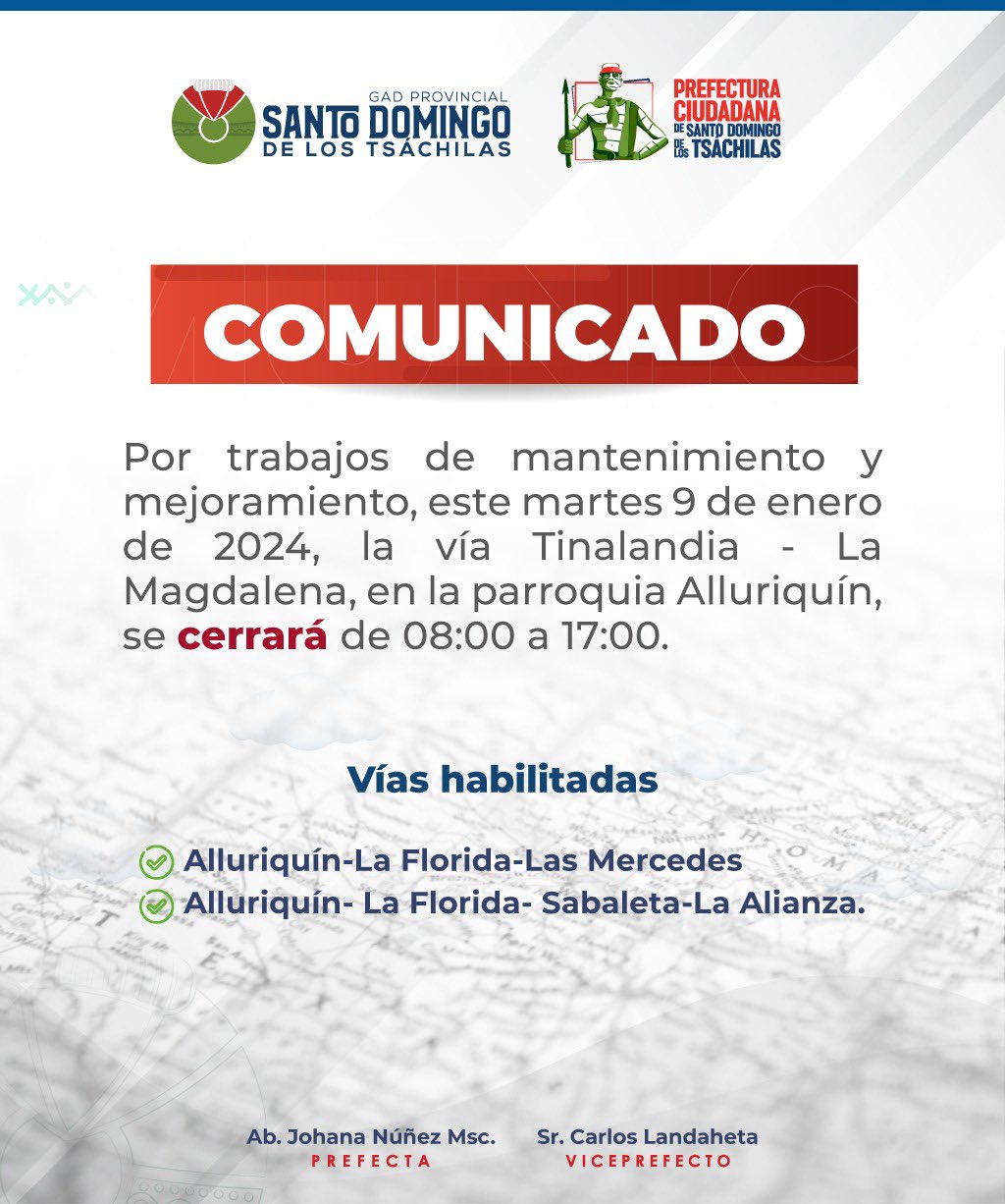 Prefectura Tsachila on X Conoce las medidas que adoptaremos para mejorar la ruta alterna Tinalandia La Magdalena Trabajamos por la seguridad de todos Gracias por su comprension https t Usm4JlTbbW