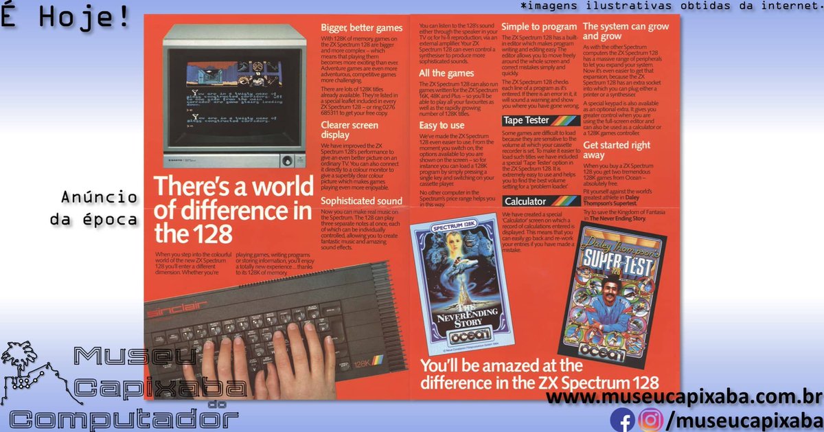 É hoje!

O microcomputador Sinclair ZX Spectrum 128 de 1986

+em museucapixaba.com.br/hoje/microcomp…

#MuseuCapixaba #mcc #éhoje #museu #retro #geek #ZXSpectrum128 #Sinclair #SinclairResearch #ZXSpectrum #ZXSpectrumplus #ZXSpectrumplus2 #Z80 #InvestrónicaSA #AY38912 #Amstrad