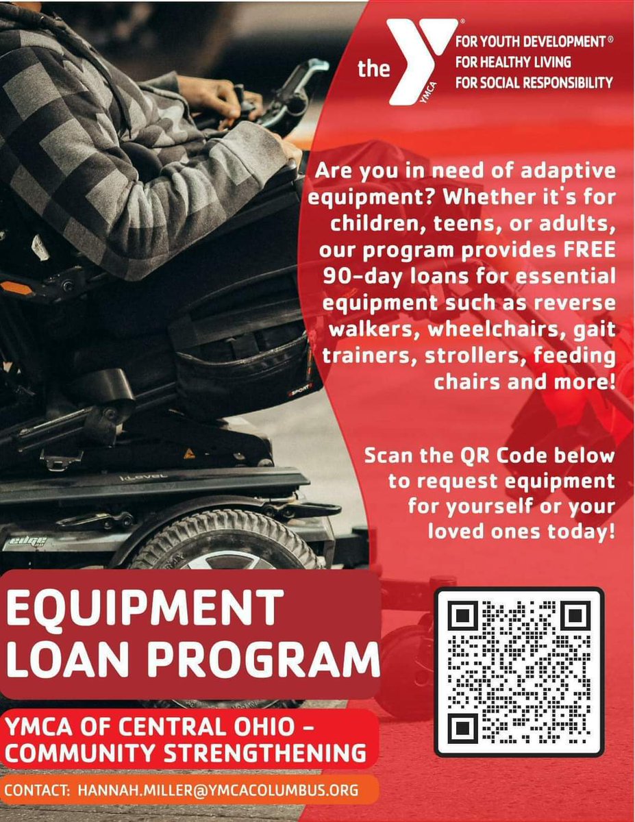 Equipment Loan Program.
Are you in need of adaptive equipment? Whether it's for children, teens, or adults, our program provides FREE 90-day loans for essential equipment like reverse walkers, wheelchairs, gait trainers, strollers, feeding chairs and more!

#MiddieRising
