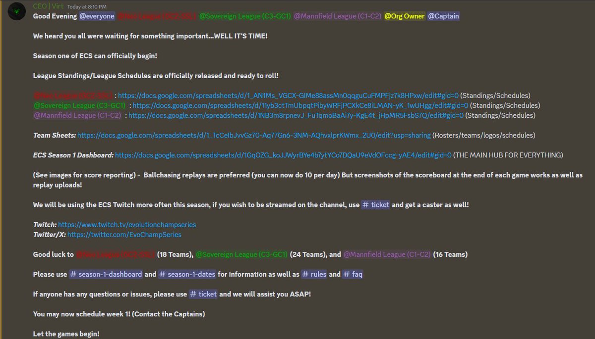Season One of ECS is here and has officially begun!

Schedules and all information needed have been released in the discord!