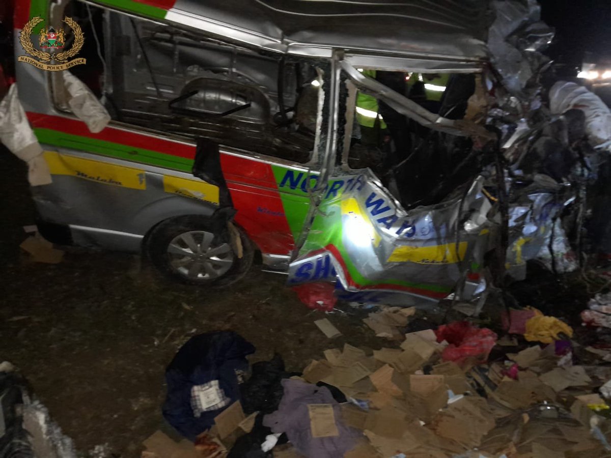 9 people confirmed dead after a matatu they were travelling in was involved in a grisly road accident after colliding with a Bus at Twin Bridge area (Kuresoi North) Along the Nakuru Eldoret highway.